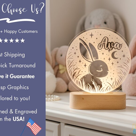 Personalized Bunny Light | LED Cloud Name Sign for Kids’ Bedrooms - Picture 4 of 8